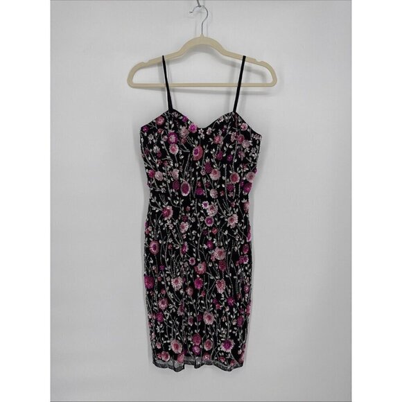 MAC DUGGAL Size 4 Slim Strap Bustier Top Floral Beaded Mini Cocktail Dress New - Picture 4 of 8